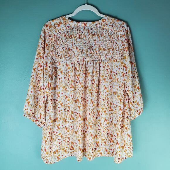 Rose+Olive Womens V-Neck Floral Print Smocked Blouse Top Size 1X - Picture 2 of 6